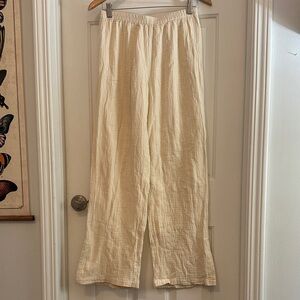 Soft surroundings Cream Textured gauzy cotton Wide-Leg Pants small